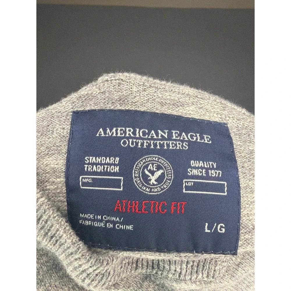 American Eagle Mens V-Neck Sweater Heather Gray Cotton Athletic Fit‎ Large L